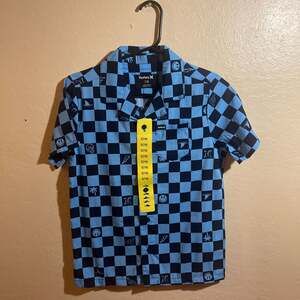 Hurley Boys Blue and Black Checkerboard Icon Print Camp Collar Button-Down Shirt